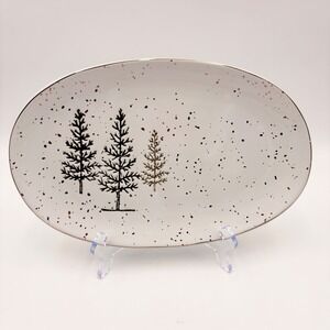 Potter's Studio Christmas Holiday Evergreen Tree Serving Platter White Speckled